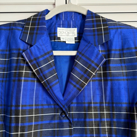 Doncaster Silk Plaid Lightweight Blazer Shirt Jacket Blue Black Size 12 NEW - Picture 3 of 9
